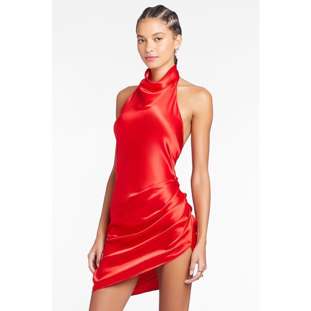 NWT Amanda Uprichard Cowl Halter Open Back Ruched Silk Samba Dress Medium